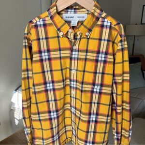 Boy’s Old Navy Yellow/blue/red Plaid Longsleeve Button Up Size M(8)